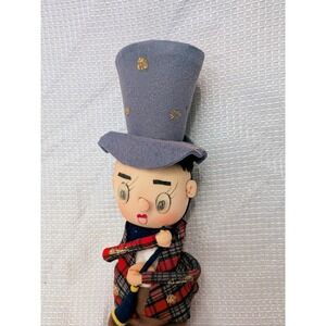 Stockinette Doll Christmas Caroler Man Top Hat Bugle Made in Japan 10" Vintage